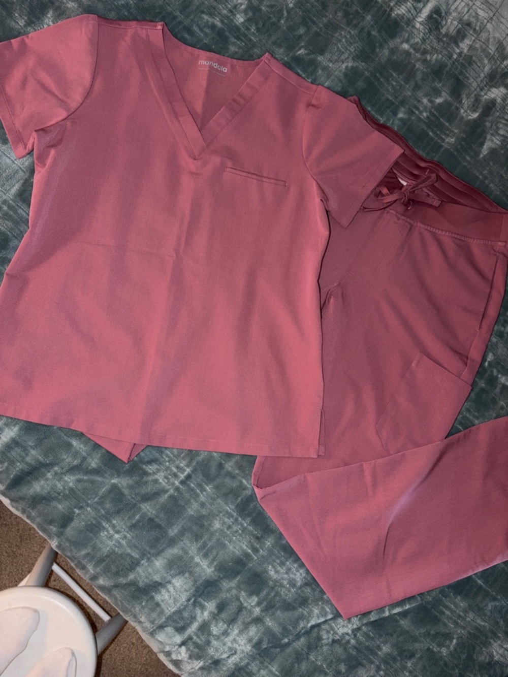 MANDALA Women's Rose Pink V-Neck Scrub Set